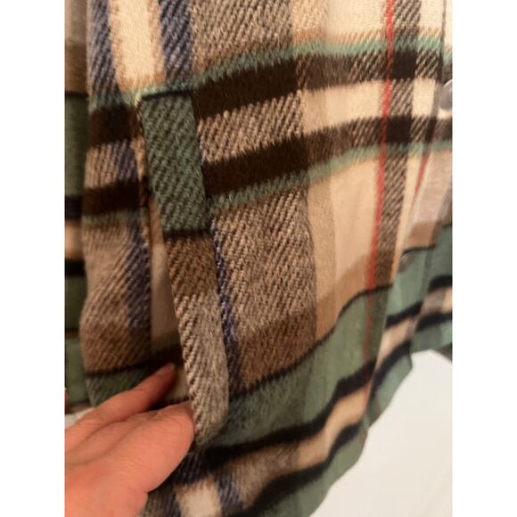 Zara Women's Large Button Down Shirt Check Plaid Beige Green Oversized Jacket - Picture 6 of 8